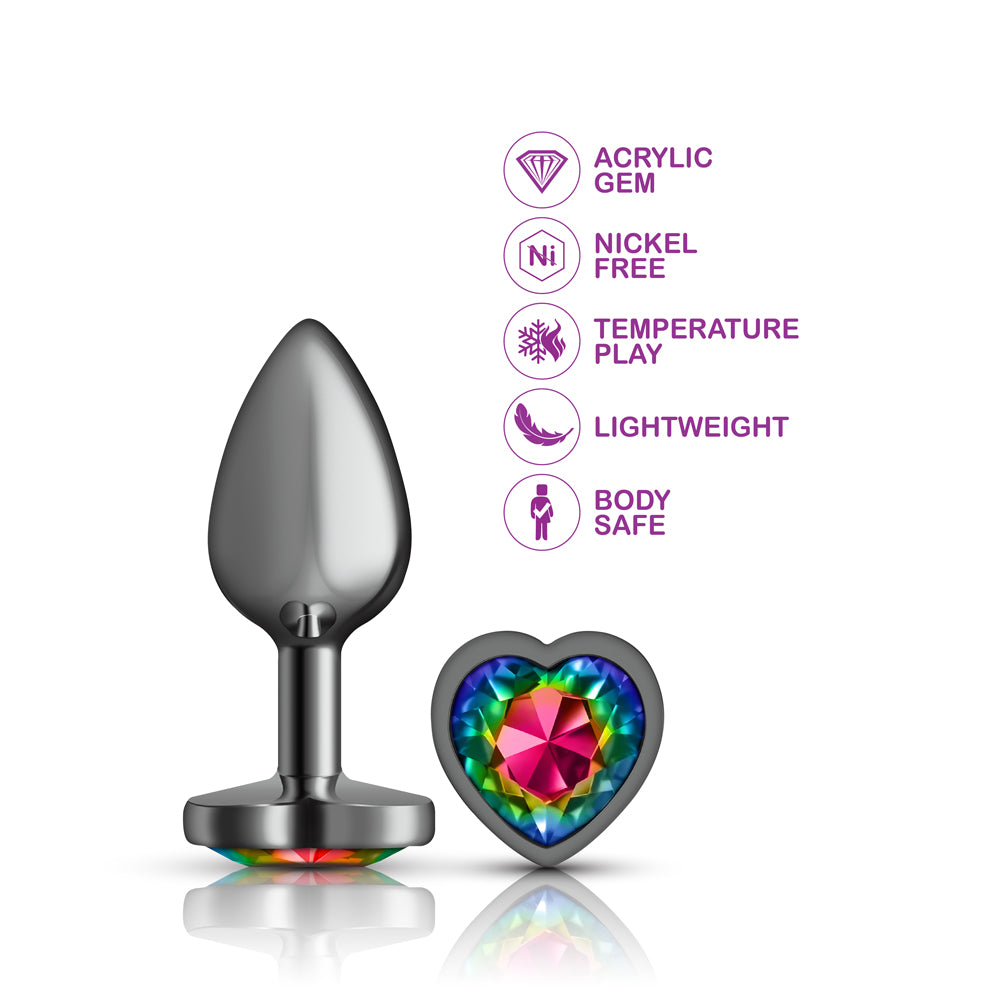 Rainbow Heart Gem Gunmetal Metal Plug - Lg