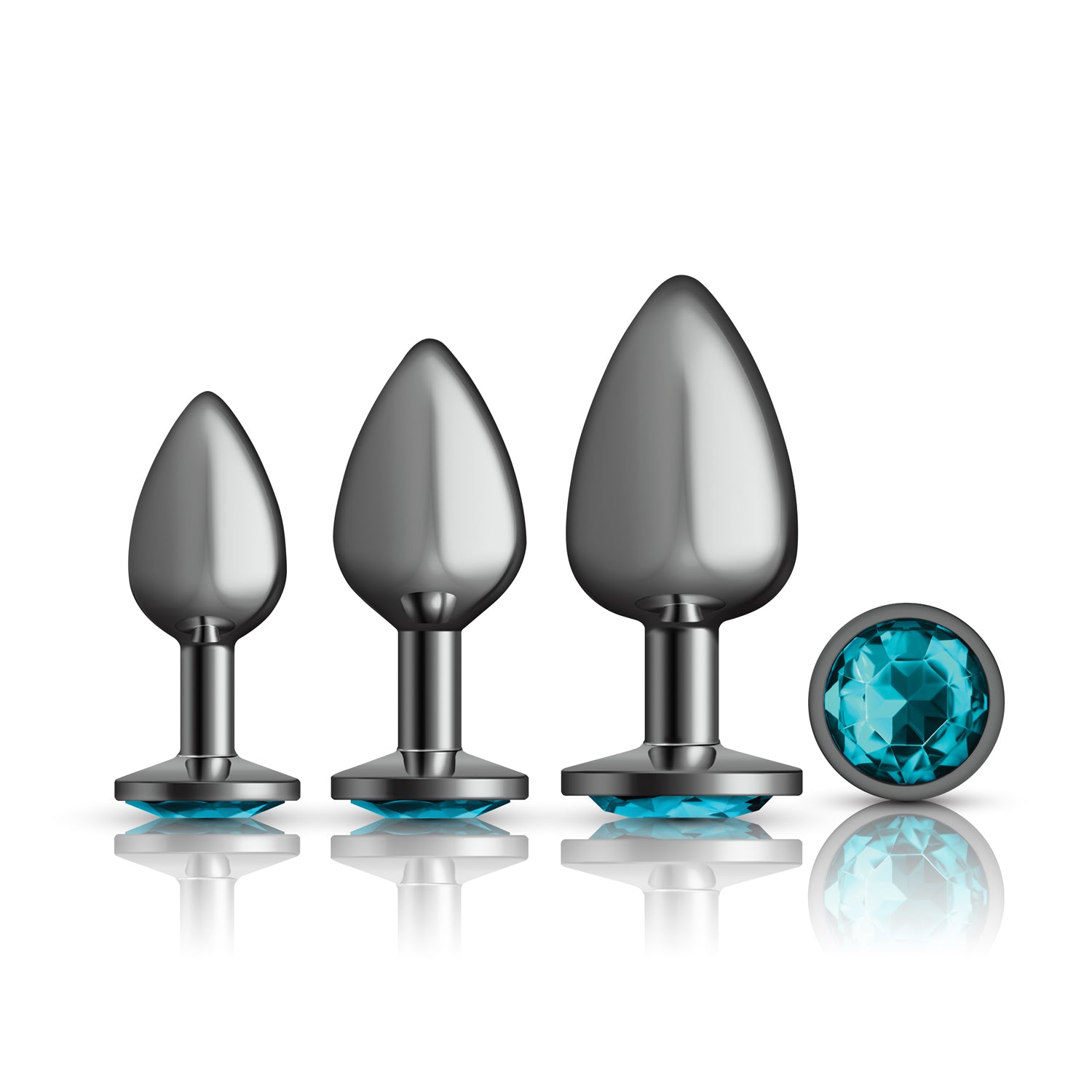 Cheeky Charms - Metal Butt Plug Gunmetal - Round - Teal - Anal Trainer   Your Adult Toy Store