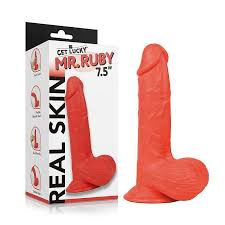 Real Skin Mr. Ruby 7.5"" Dual Layer Dildo
