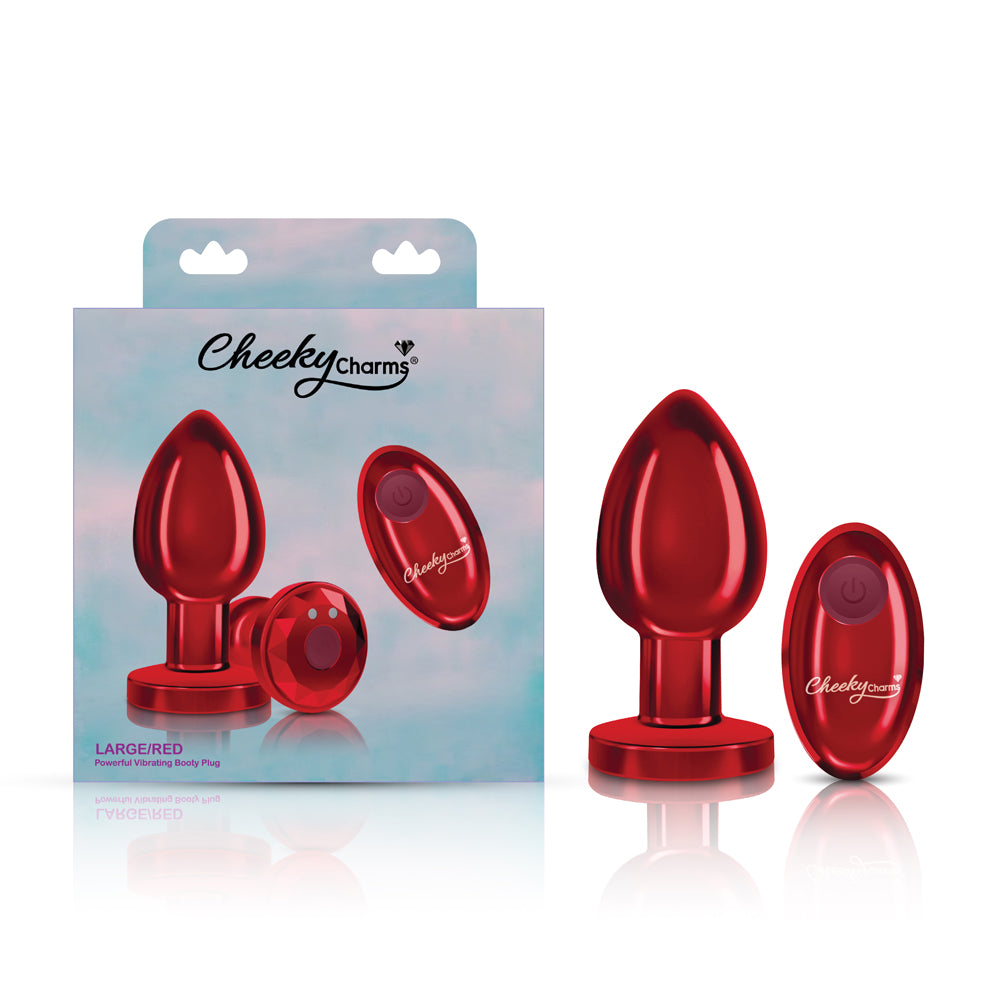 Cheeky Charms - Rechargeable Vibrating Metal Butt Plug With Remote Control - Red - Large