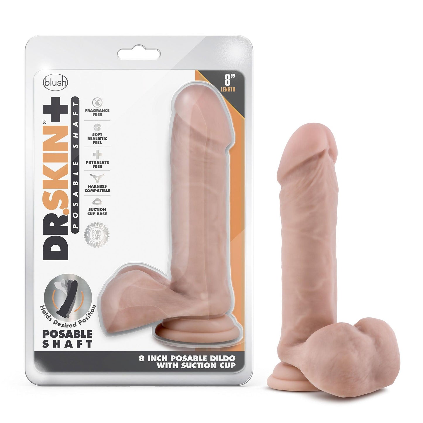 Dr. Skin Plus - 8 Inch Posable Dildo With Balls - Vanilla