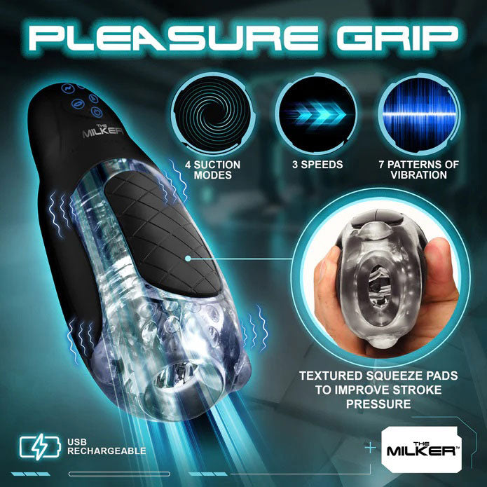 Pleasure Grip Sucking and Vibrating Masturbator - Black