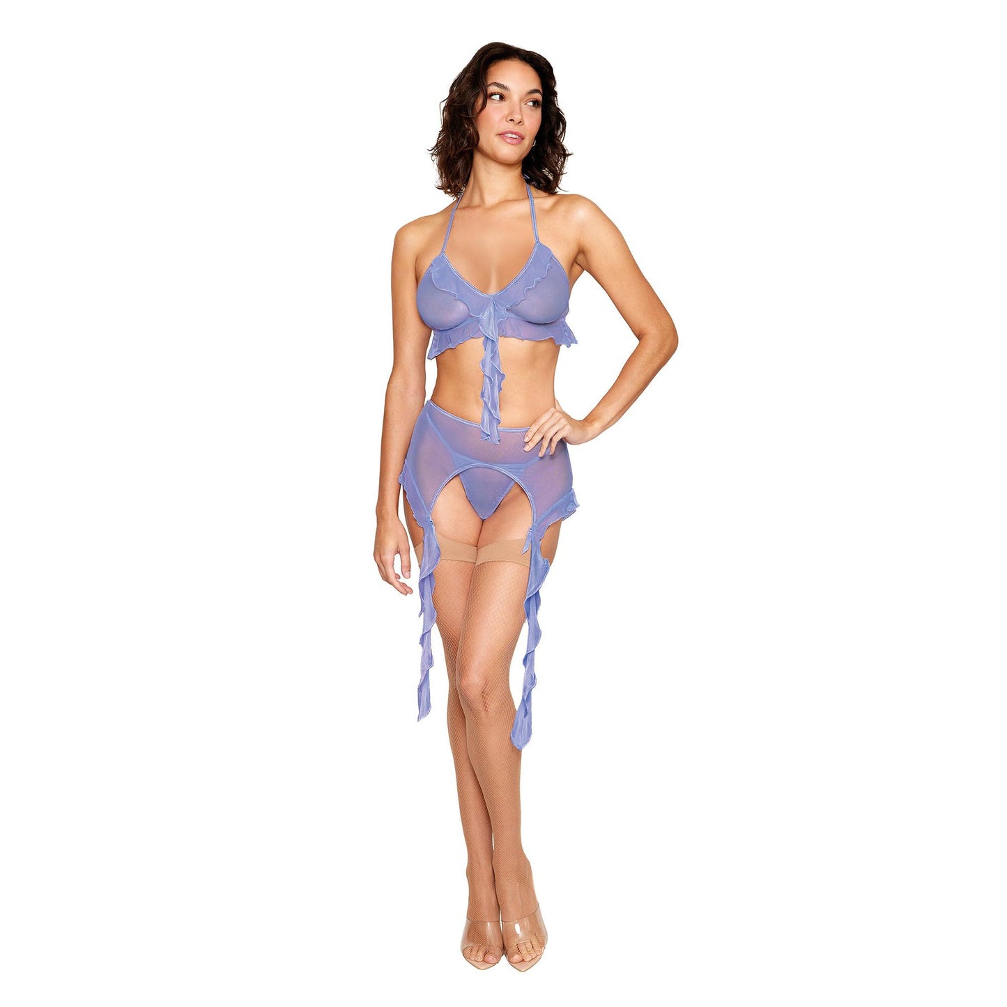 \"Bralette With Garter Belt and G-String - One Size - Lavender Haze DG-13411LAVHOS\"