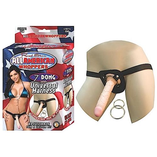 All American Whoppers 7-Inch Dong With Universal With Universal Harness-Flesh NW2325-1