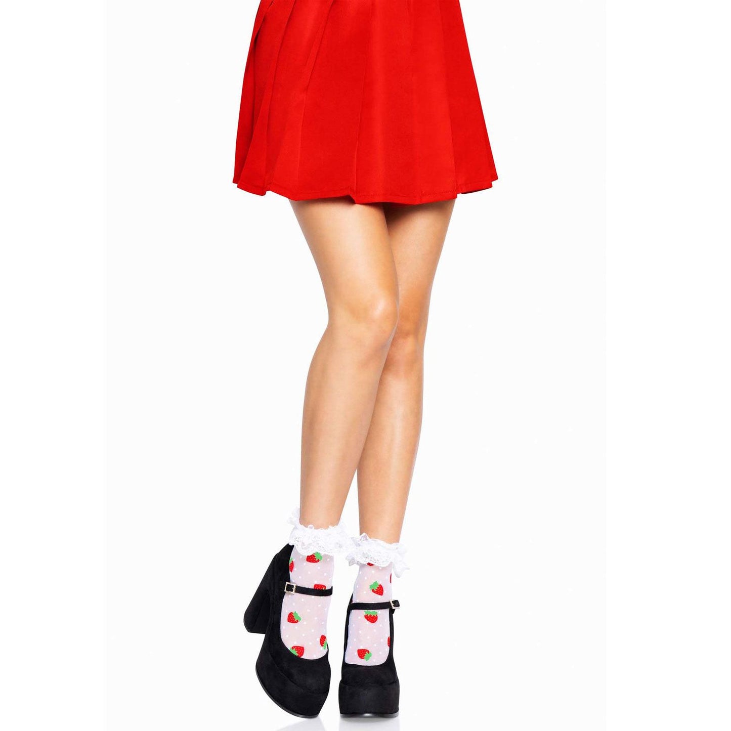 \"Strawberry Polka Dot Ruffle Top Anklets One Size - White/red LA-3015WHRDOS\"