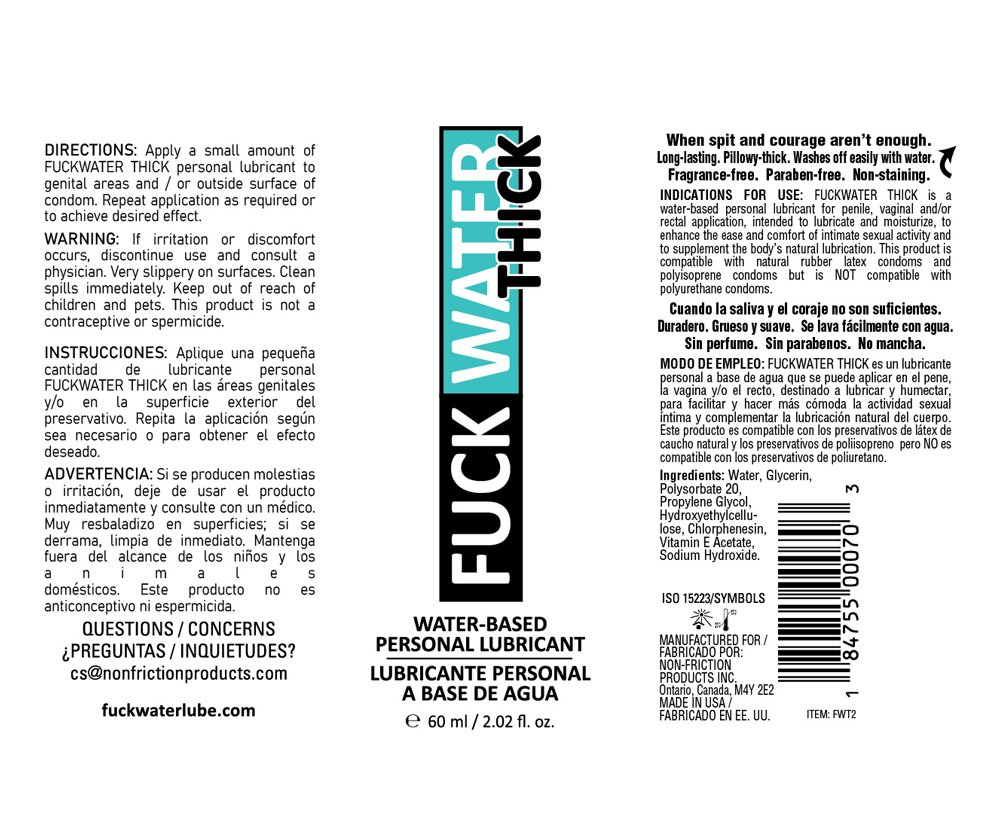 Fuck Water Thick 2oz Clear Water Based Lubricant