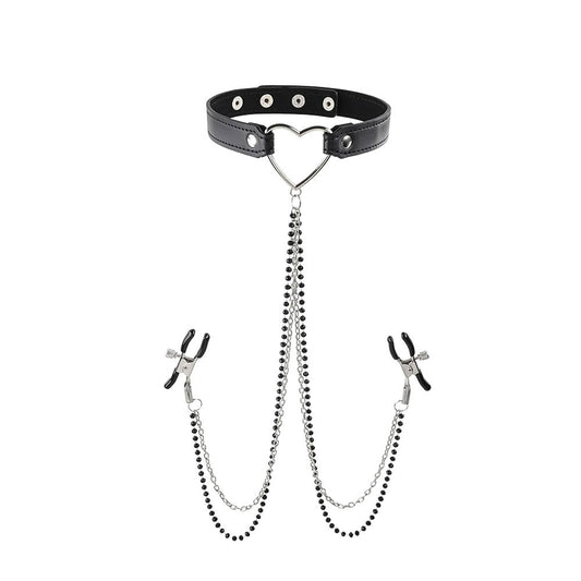 Amor Collar With Nipple Clamps - Black