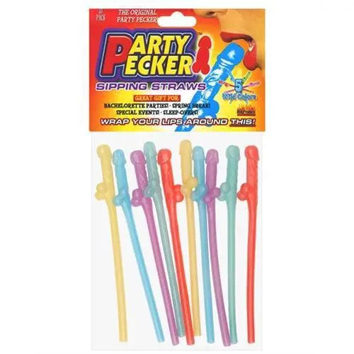 Party Pecker Sipping Straws 10 Pc Bag - 5 Assorted Colors