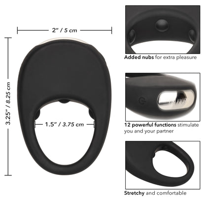 Silicone Rechargeable Pleasure Ring - Black - Black