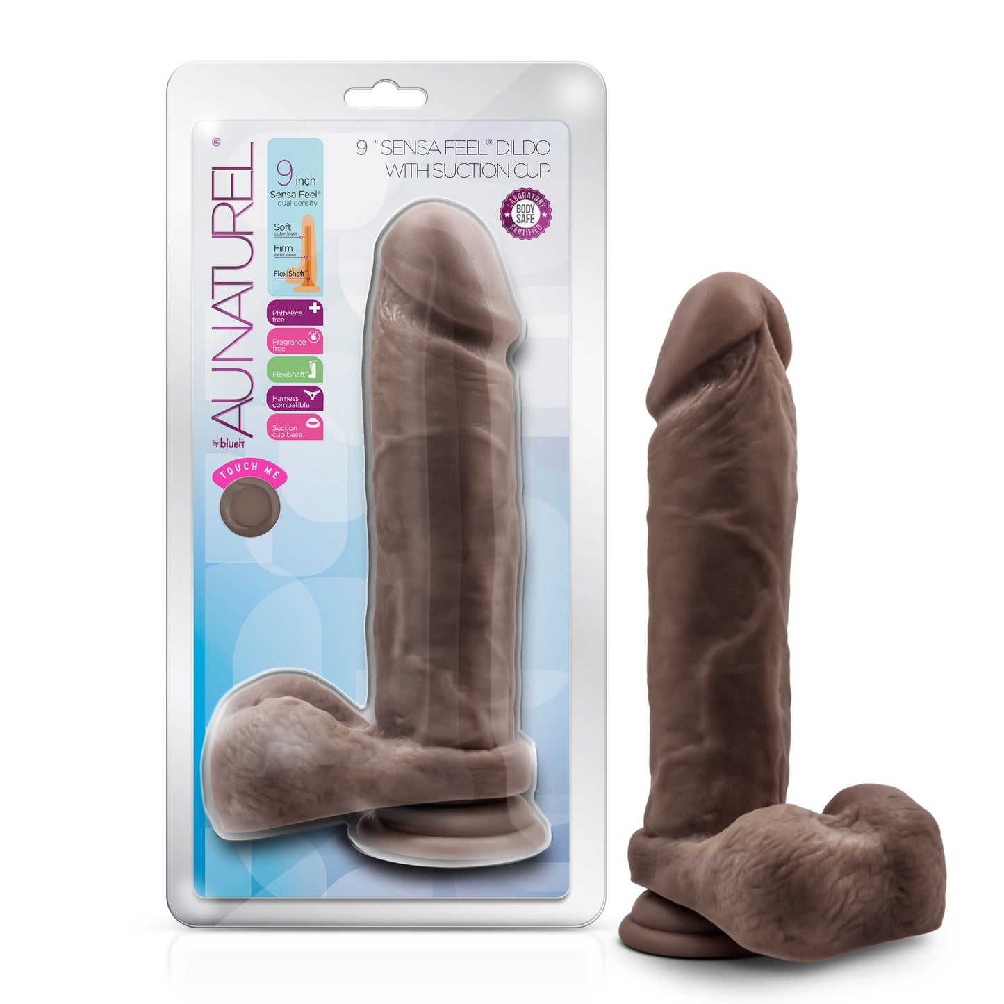 Au Natural - 9 Inch Dildo With Suction Cup - Chocolate