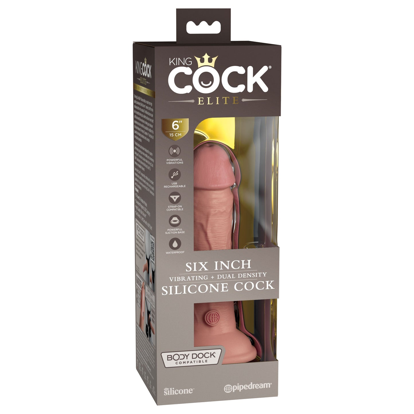 King Cock Elite 6 Inch Vibrating Silicone Dual Silicone Dual Density Cock - Light