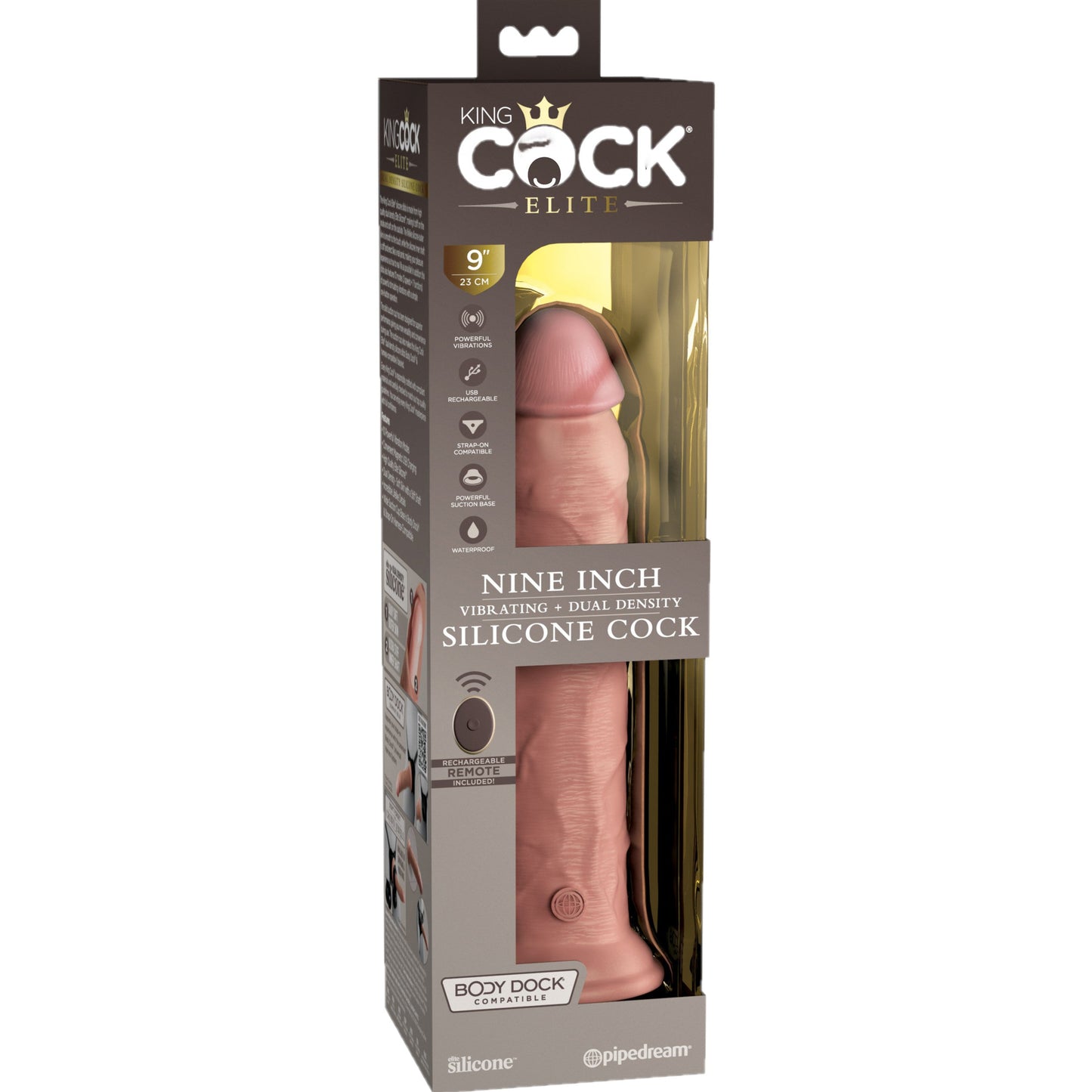 King Cock Elite 9 Inch Vibrating Silicone Dual Density Cock With Remote - Light