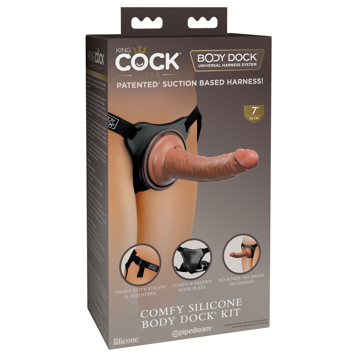 King Cock Elite Comfy Silicone Body Dock Kit - Harness and 7 Inch Dildo - Tan