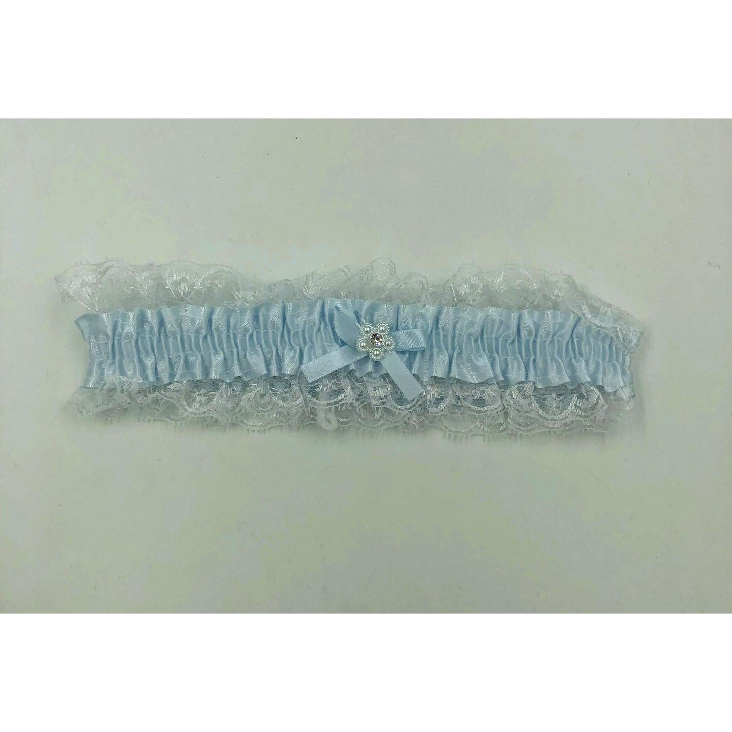 Satin Leg Garter - One Size - Baby Blue With White Lace EM-3555BLU