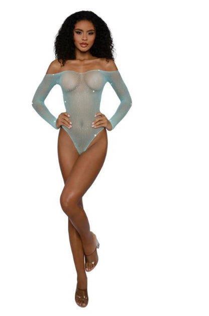 Rhinestone Off Shoulder Bodystocking - Os - Agate DG-14310AGOS
