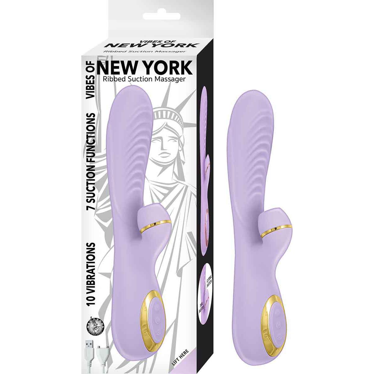 \"Vibes of New York Ribbed Suction Massager - Lavender NW2914-2\"