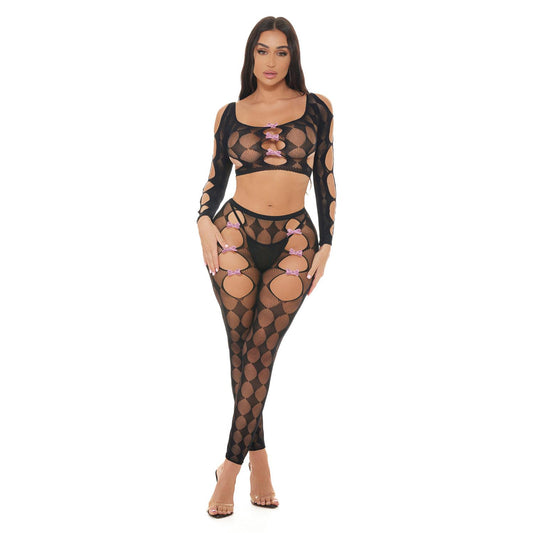Tongue Twisted Crop Top and Leggings Black - Os PKL-23119BLKOS