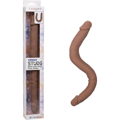 Silicone Studs Bend and Hold Dual Dong 16 Inch - Brown