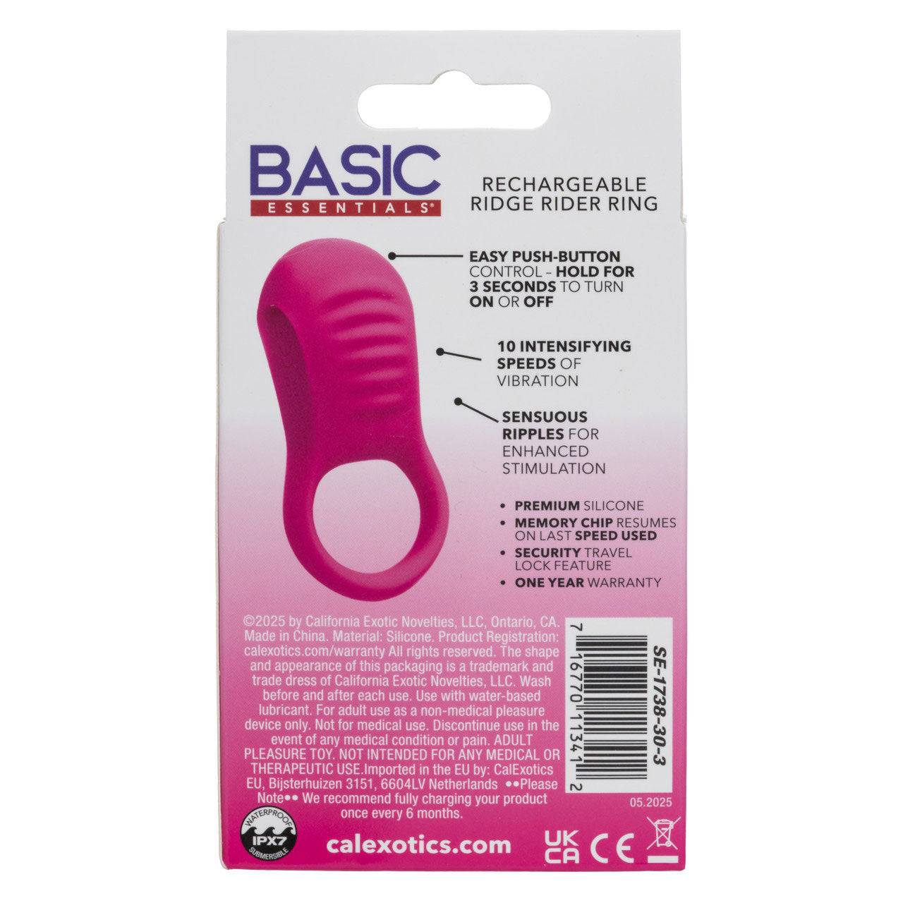 Basic Essentials Rechargeable Ridge Rider Ring - Pink