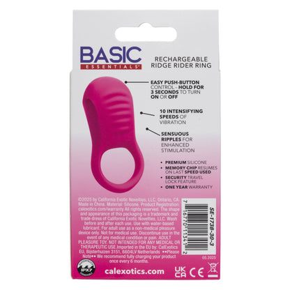 Basic Essentials Rechargeable Ridge Rider Ring - Pink