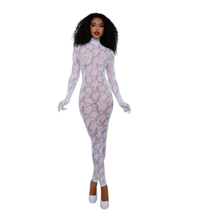 Gloved Bodystocking Dmnd - Os - White DG-0516WHOS