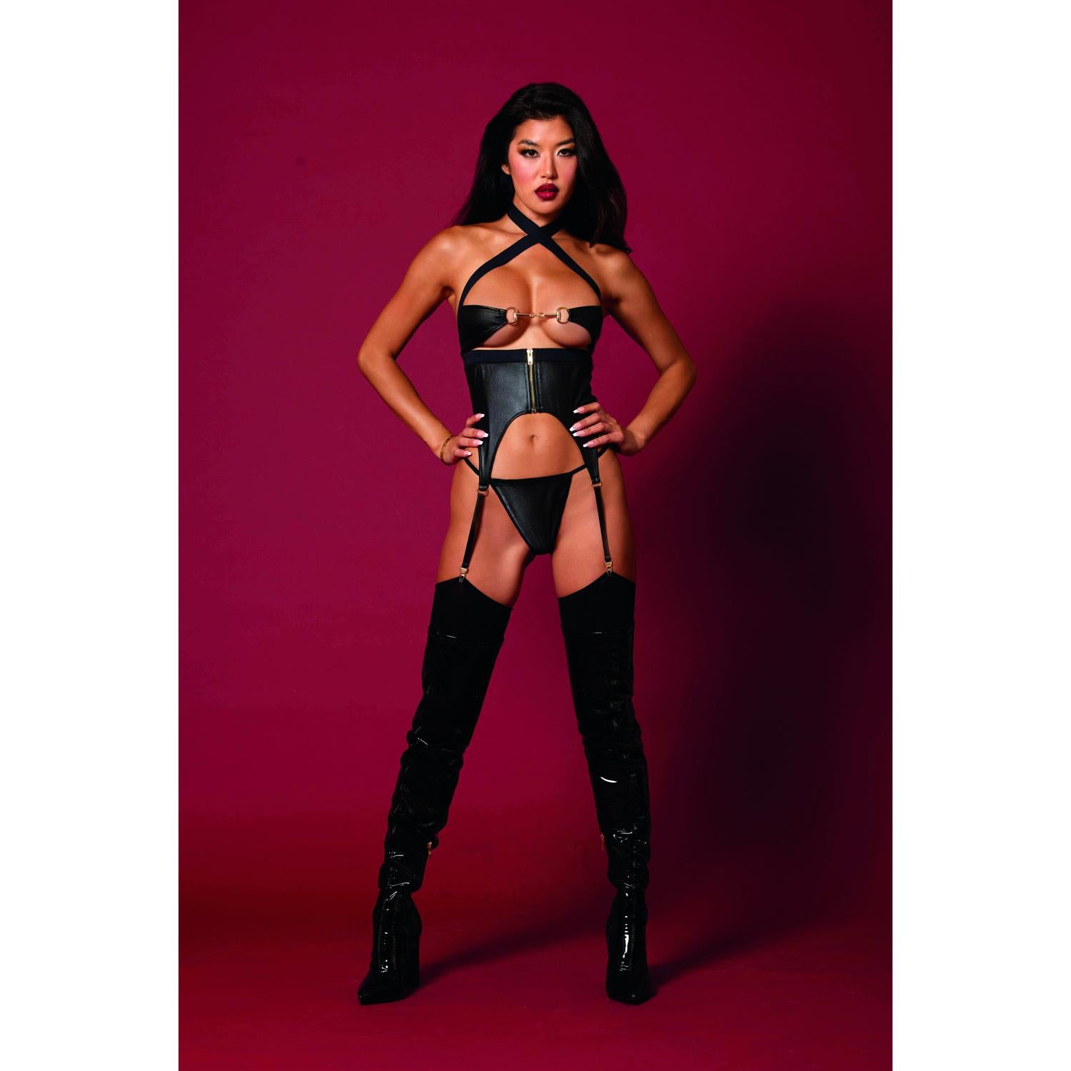 Fetish Bustier and G-String Dmnd - One Size - Black DG-13709BKOS