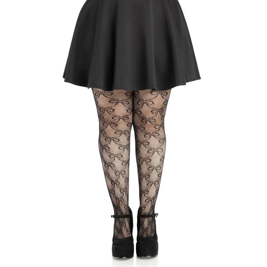 Plus Bow Net Tights - 1x 2x - Black LA-9236XBK1X2