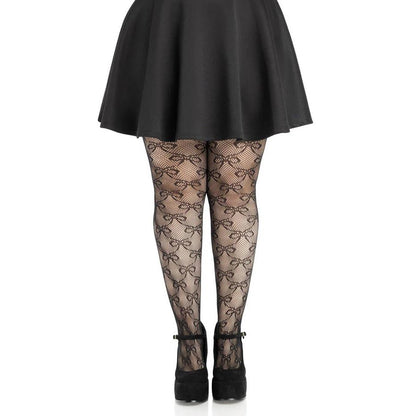 Plus Bow Net Tights - 1x 2x - Black LA-9236XBK1X2