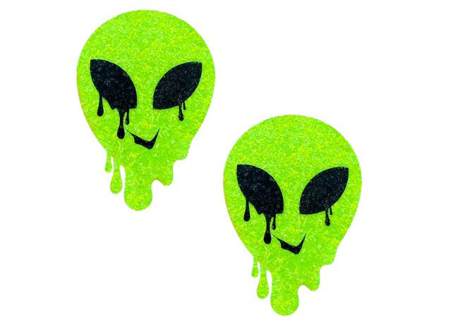 Super Sparkle Lemon Lime Blacklight Glitter Melty Alien Nipple Cover Pasties NN-BLA-MAL