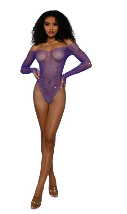 Rhinestone Off Shoulder Bodystocking - Os - Ultra Violet DG-14310UVOS