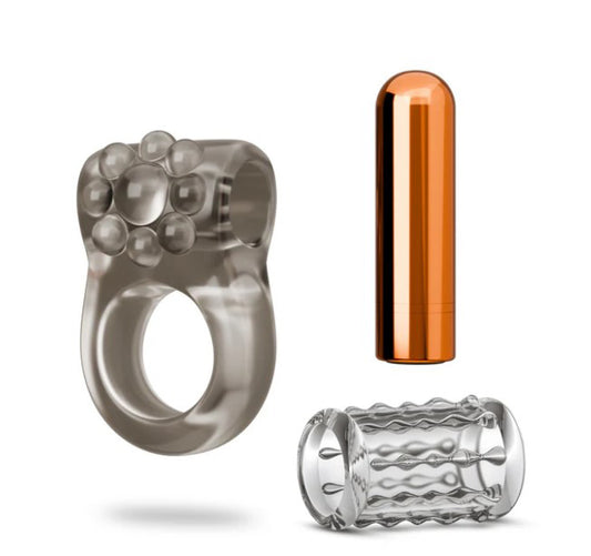 Stay Hard Vibrating Cock Ring Set With Sleeve Textured Sheath BL-74129