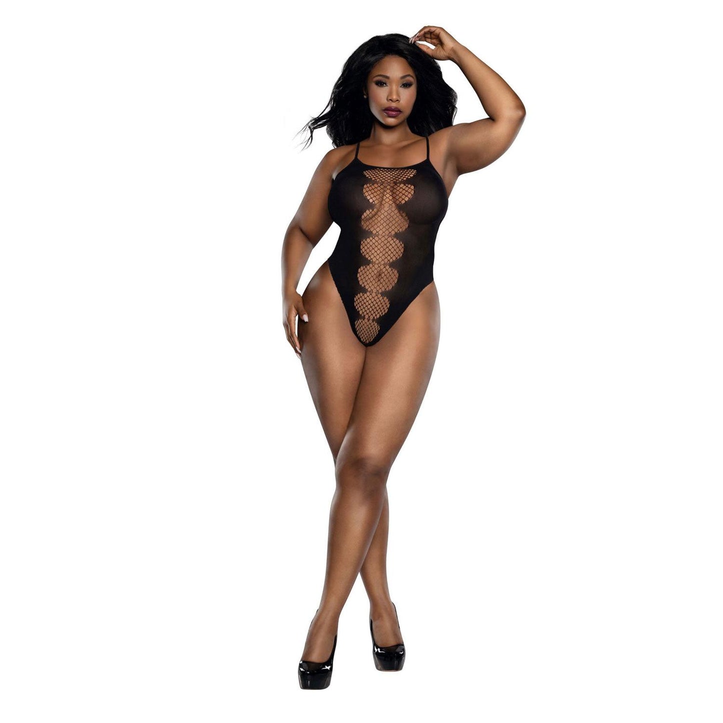 Easy Teddy With Fishnet Peek a Boo - Black - Q DG-14016XBLKQ