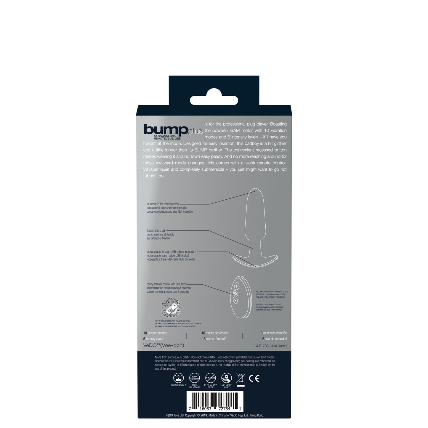 Bump Plus - Rechargeable Remote Control Anal Vibe  - Just Black