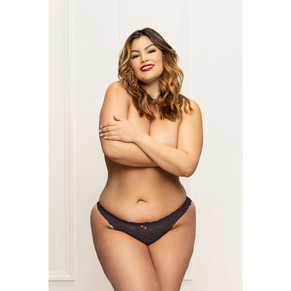 \"Lace Panty With Heart Cut Out Back - 1x/2x - Black STM-11717X1/2B\"