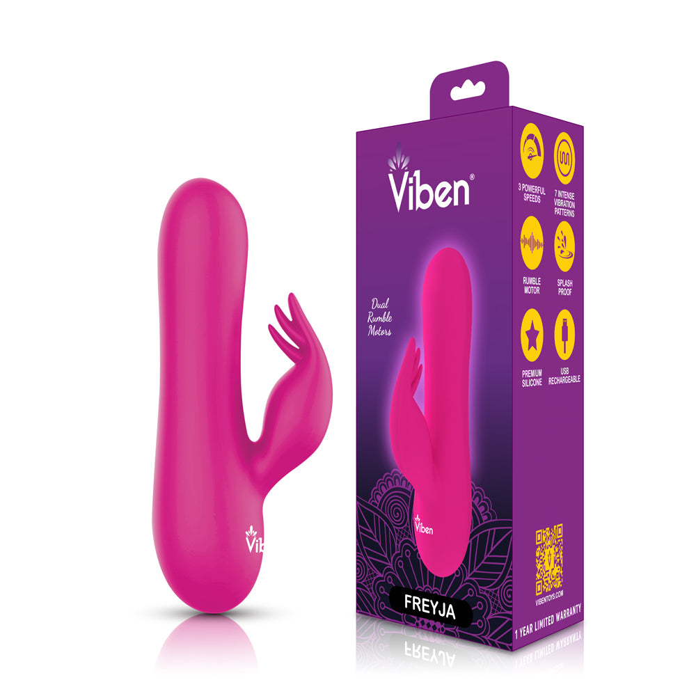 Freyja - Hot Pink - Intense Mini Rabbit Vibe With Triple Tickling Clitoral Stimulator