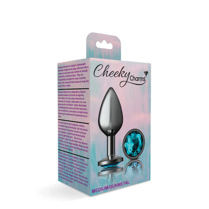 Cheeky Charms-Gunmetal Metal Butt Plug- Round-Teal-Medium