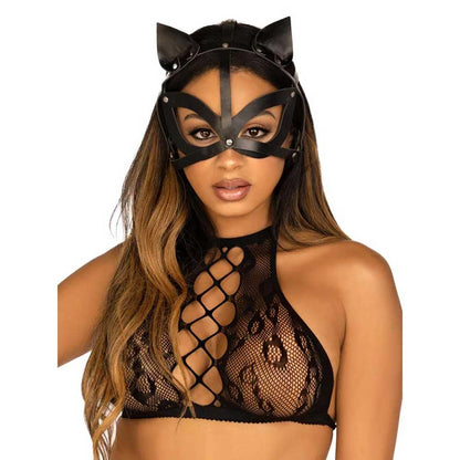 Vegan Leather Studded Cat Mask - Black LA-3710