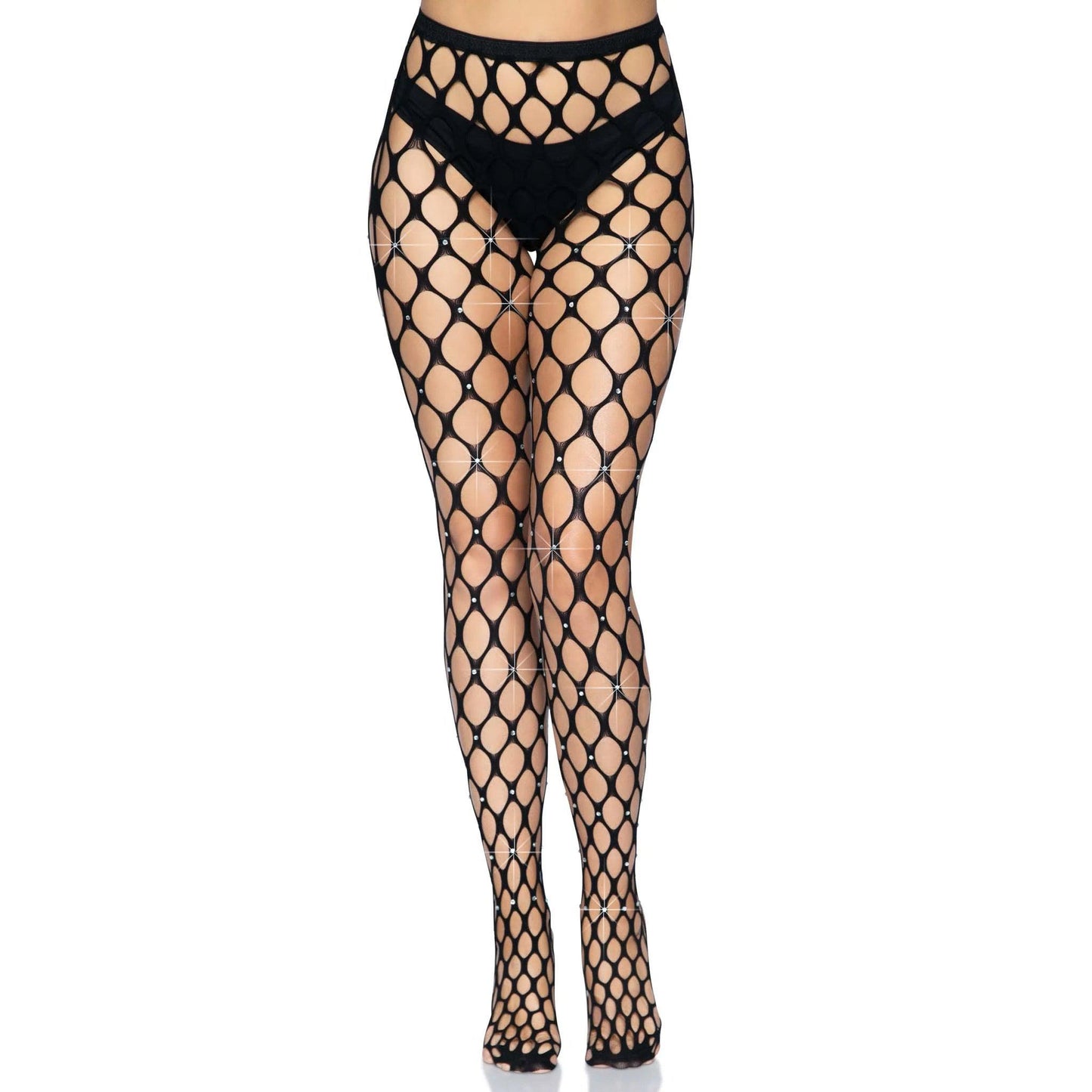 \"Rhinestone Pothole Net Tights - One Size - Black LA-9713BLKOS\"