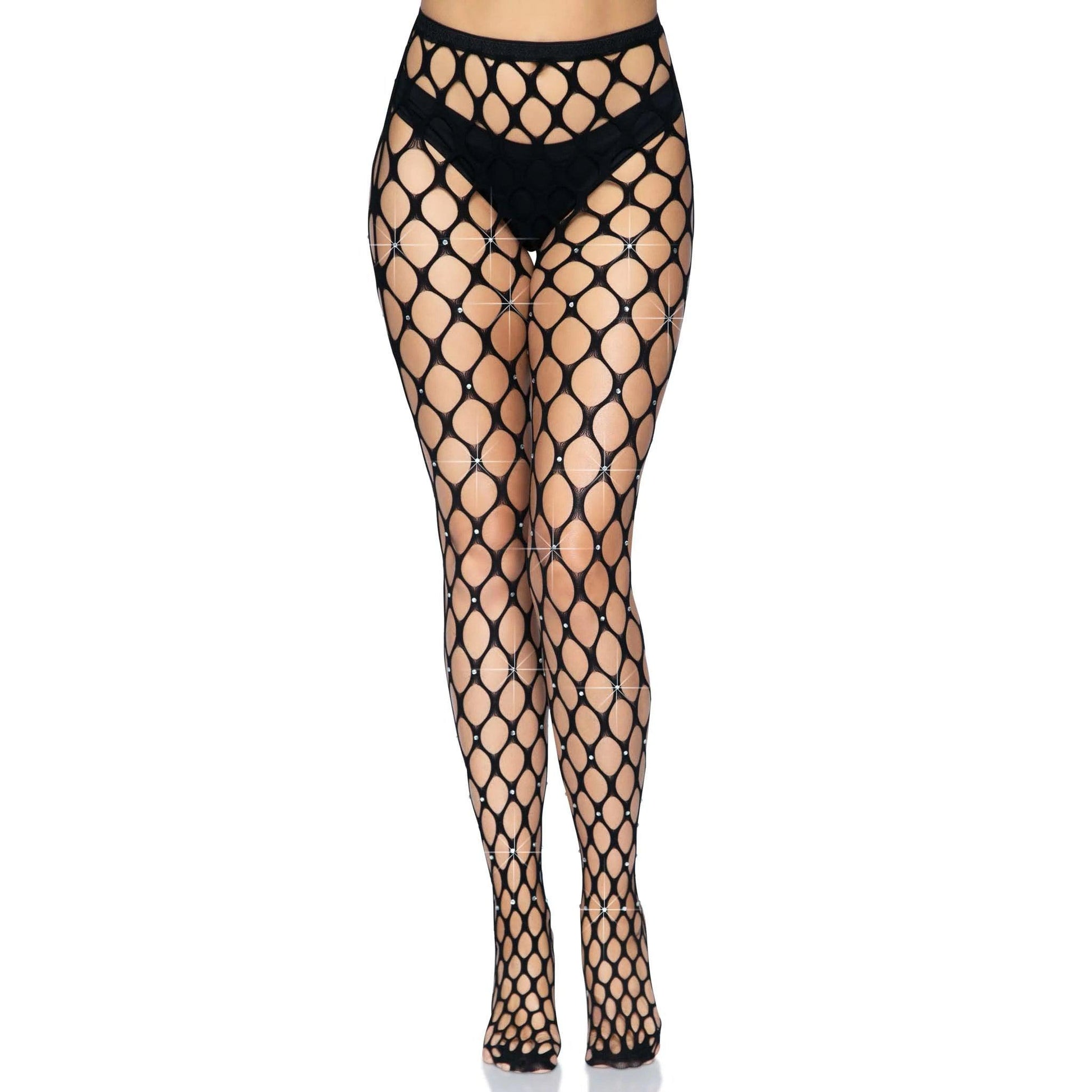 \"Rhinestone Pothole Net Tights - One Size - Black LA-9713BLKOS\"