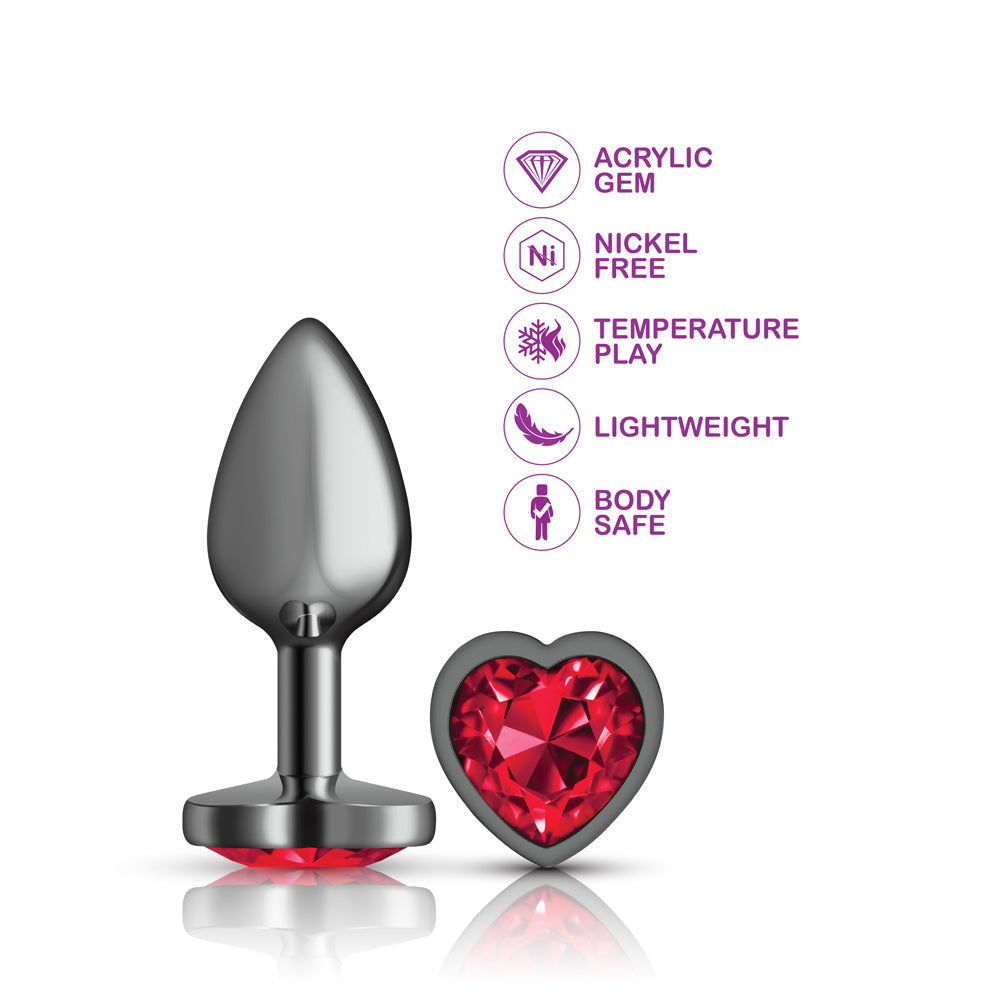 Deep Red Heart Gem Gunmetal Metal Plug - Sm