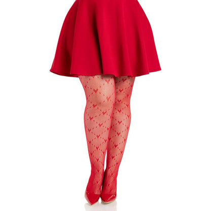 Plus Valentina Heart Net Tights - 1x 2x - Red LA-9704XRD1X2