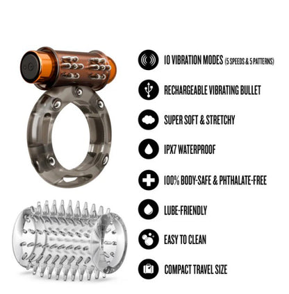 Stay Hard Vibrating Cock Ring Set With Sleeve Textured Sheath