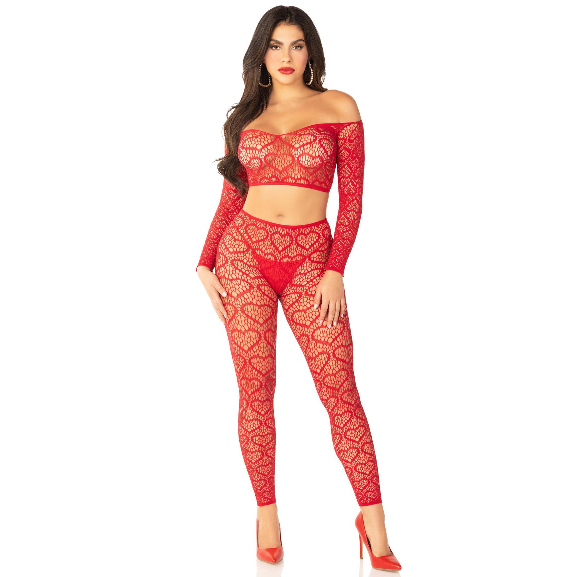\"Red 2pc Croptop and Footless Tights - Os Tights - Os LA-89337REDOS\"