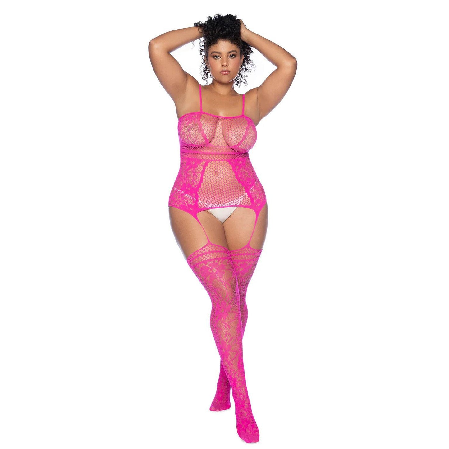 Curvy Aria Fishnet Body Stocking - O/sx - Pink GE-1105XNPOS
