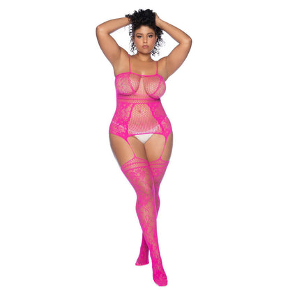 Curvy Aria Fishnet Body Stocking - O/sx - Pink GE-1105XNPOS