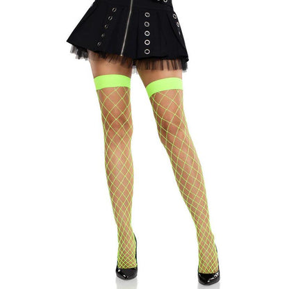 Ida Net Thigh High Stockings O/s - Neon Green LA-9014GRNOS