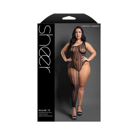 Killin It Asymmetrical Footless Bodystocking - Queen - Black