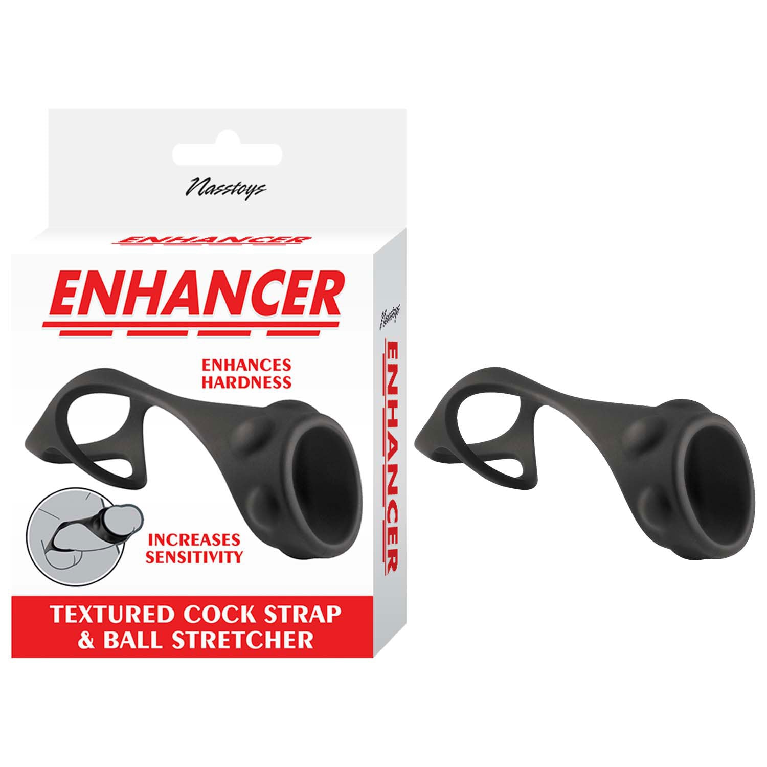 Enhancer Textured Cock Strap and Ball Stretcher - Black