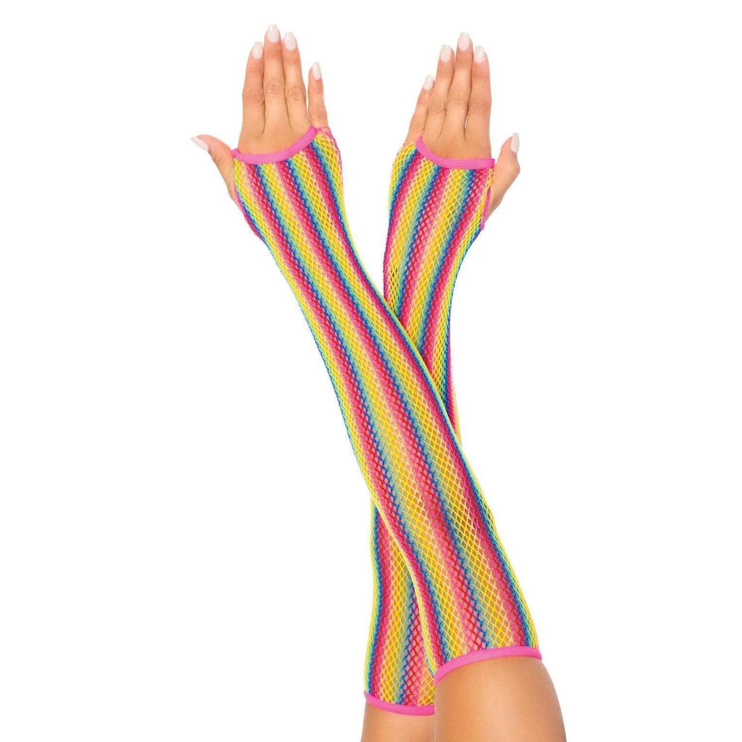 \"Rainbow Net Fingerless Arm Warmer Gloves - One Size - Multicolor LA-2036MULOS\"