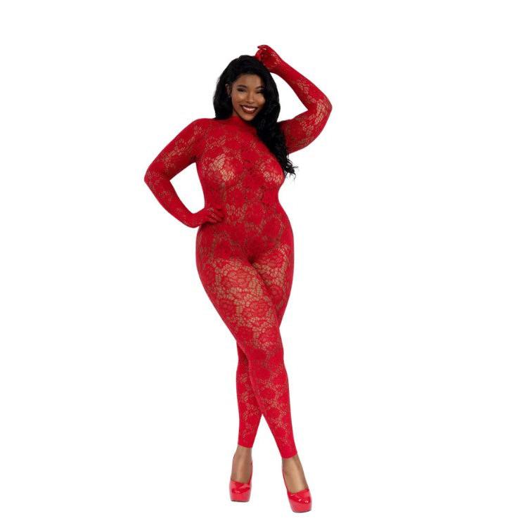 Gloved Bodystocking Dmnd - Qs - Red DG-0516XRD